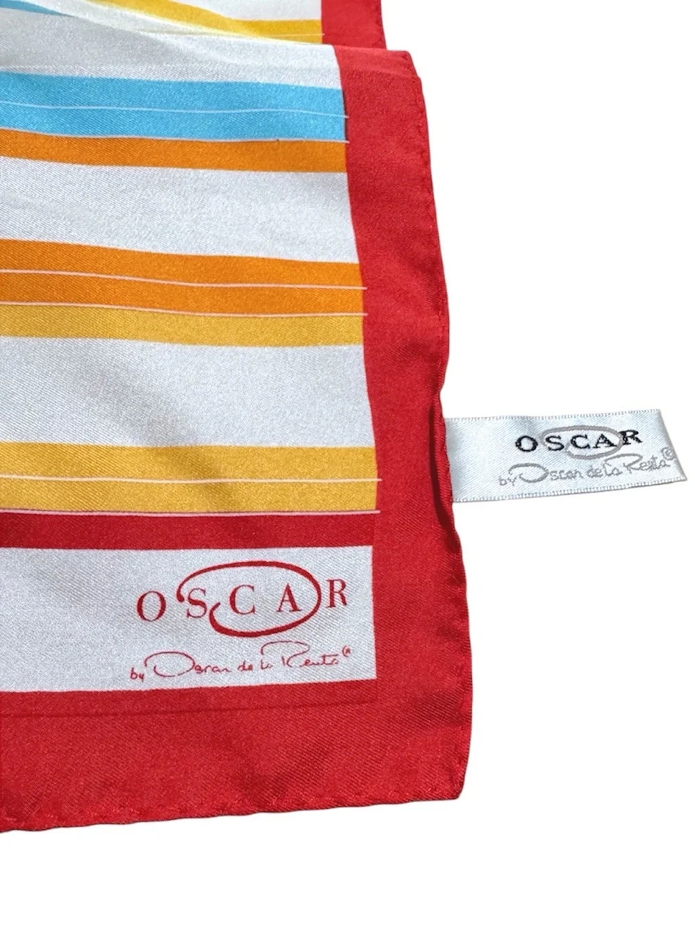 Oscar by Oscar de la Renta 100% Silk Scarf Retro Mod Mixed Rainbow Stripe Design